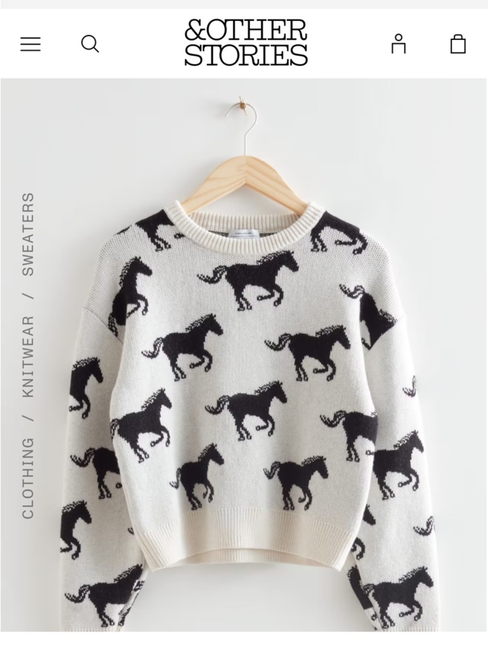 & Other Stories Cream and Black Horse-Print Crewneck Sweater